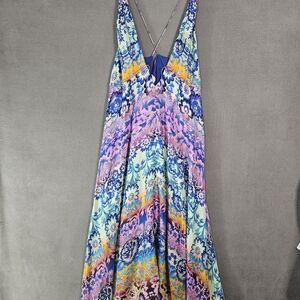 Nicole Miller Artelier 100% Silk Handkerchief Maxi Dress multicolor floral SZ M